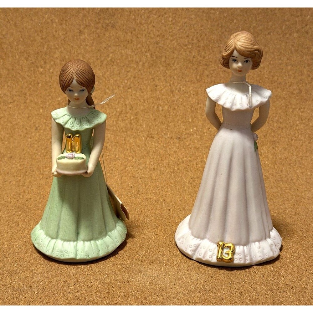 Enesco Growing Up Birthday Girls Porcelain Figurines Age 12 & 13, Unboxed